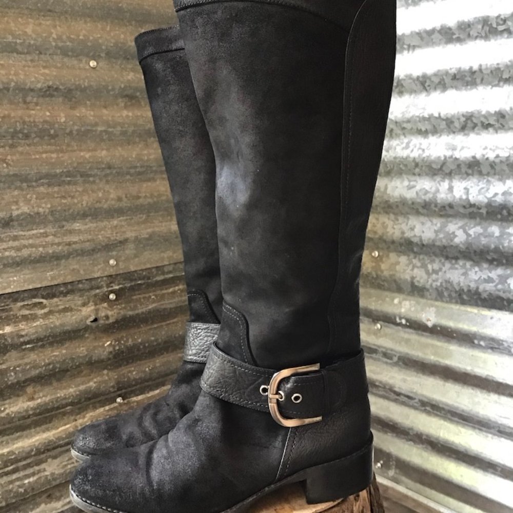 Joan & David Black Mid-calf texture leather boots